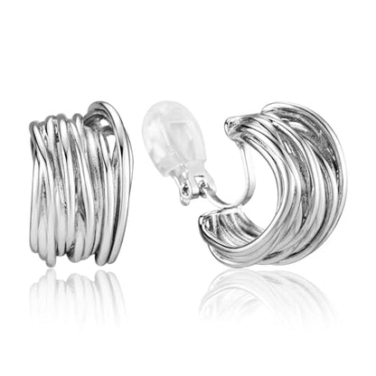 Chunky Clip On Earrings for Women Earrings Non-piercing Hoop Earrings - color: Silver