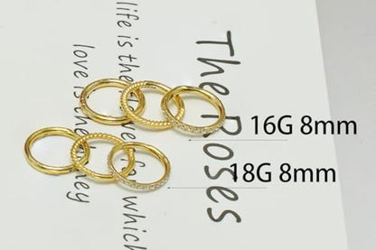16G 18G 6mm 8mm 10mm Hinged Clicker Segment CZ Twisted Clicker Nose Rings Hoop Helix Cartilage Daith Tragus Sleeper Earrings Body Piercing for Women Men - style: 18G - 8mm - 3Pcs Gold