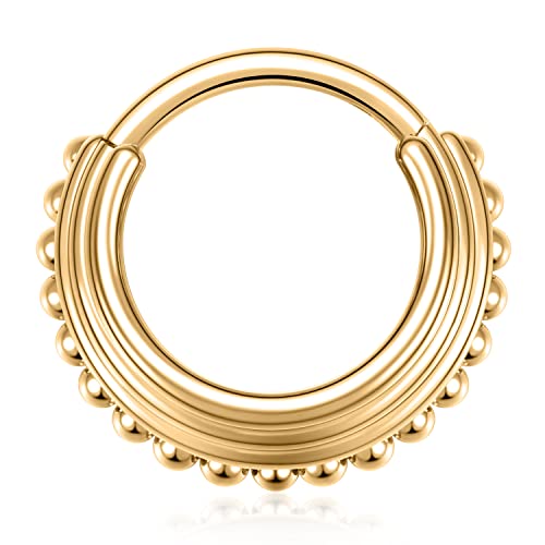 FUNLMO 18G 16G Septum Jewelry Triple Stacked Septum Nose Ring Surgical Steel Daith Conch Helix Cartilage Lobe Piercing Jewelry - color: Style26: Gold-triple stacked&ball