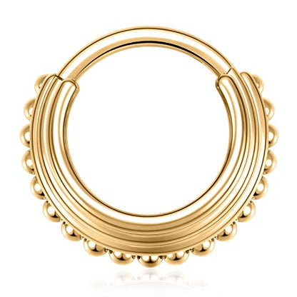 FUNLMO 18G 16G Septum Jewelry Triple Stacked Septum Nose Ring Surgical Steel Daith Conch Helix Cartilage Lobe Piercing Jewelry - color: Style26: Gold-triple stacked&ball