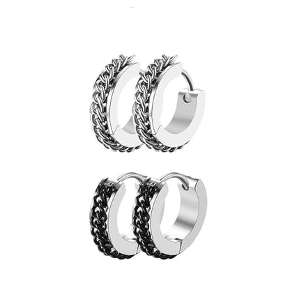 Aroncent Stainless Steel Hoop Earrings: 3-8 Pairs Men Small Hoop Huggie Hinged Earrings Set for Men Women 4mm Valentine Day Gifts - color: C-2PCS-Sliver+Black