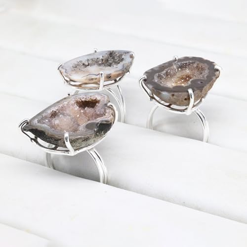 Geode Ring Set with Agate and Quartz Crystals,Stone Sizes 25-30mm - color: Black, style: 1