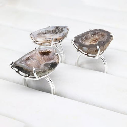 Geode Ring Set with Agate and Quartz Crystals,Stone Sizes 25-30mm - color: Black, style: 1