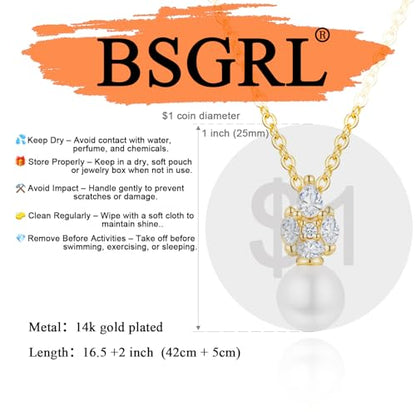 Pearl Necklace for Women- 14K Gold-plated/White Gold-plated Dainty Pearl Necklace for Women - color: Gold CZ pearl 371