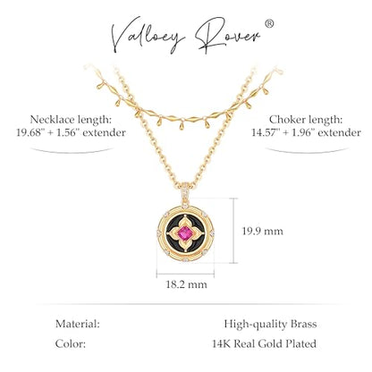 VALLOEY ROVER Gold Clover Necklace, Layered Necklaces for Women 14K Gold Plated Dainty Clover Pendant Necklace Set Link Chain Choker Necklaces Stackable Simple Gold Jewelry for Women