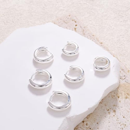 CONRAN KREMIX Small Thick Gold Chunky Hoop Earrings Lightweight Huggie Hoops For Women - color: 14.0 MM - Silver