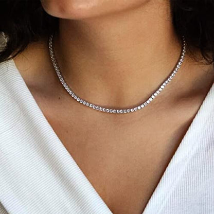 HAXIYA Tennis Necklace Bracelet for Women, Sterling Sliver Jewelry Set, Silver/Gold Chocker Necklace, Crystal Bracelet for Women, Wedding Jewelry for Bride, Sparkly Party Prom Hypoallergenic - color: Classic Set of 3 - Silver