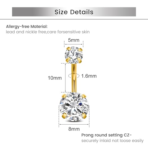 Briana Williams Belly Button Ring Clear CZ Dangle Belly Button Piercing Belly Rings Dangle Belly Button Rings Surgical Steel Teardrop Dangle Belly Button Jewelry for Women Silver Gold - color: D -gold