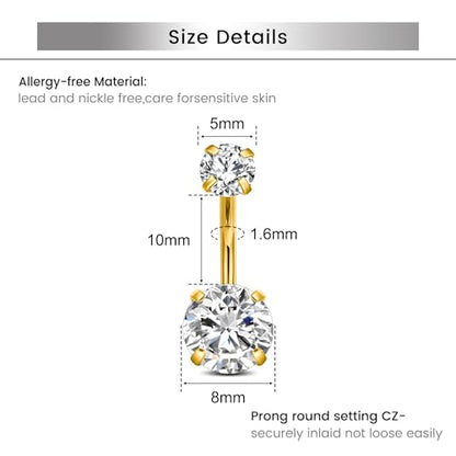 Briana Williams Belly Button Ring Clear CZ Dangle Belly Button Piercing Belly Rings Dangle Belly Button Rings Surgical Steel Teardrop Dangle Belly Button Jewelry for Women Silver Gold - color: D -gold