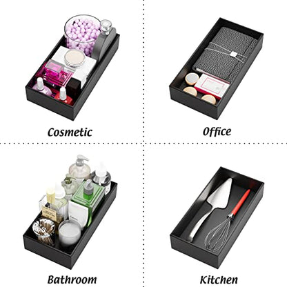 Black Bamboo Drawer Organizer - Silverware&Utensil Holder Organizer for Kitchen Drawers, Multi-Use Drawer Dividers Boxes for Bathroom Counter，Cabinet, Garage, Office Desk, Makeup, Jewelry (12*6*2.5) | Silverware Cutlery Utensil Tray, Multi-Use Drawer Divi