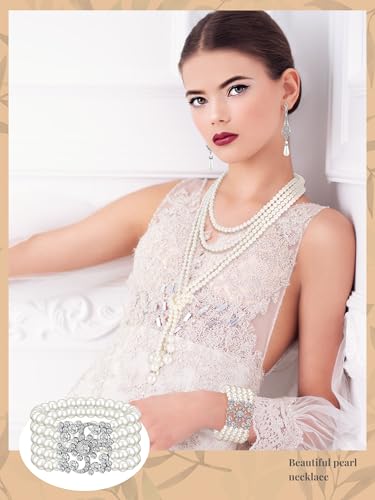 BBTO 8 Pcs Pearl Necklace and Earring Set for Women Faux Pearl Bracelet Costume Jewelry Set for Wedding Bridal Shower Party - style: Classic