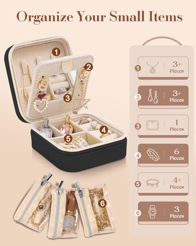 Bistup Travel Jewelry Case - Small Jewelry Organizers and Storage Box for Women Girls Teens Cute Traveling Jewelry Holder with Mirror Little Tiny Compact Modern Unique Aesthetic Pretty, Mushroom - style: Mushroom