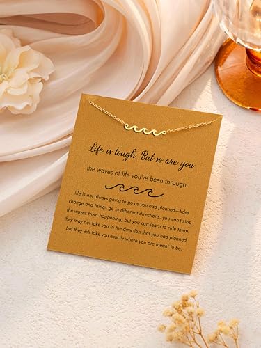 Baydurcan Dainty Gold Necklace for Women Ankh Mom Jesus Sun Star Necklace | 14K Gold Plated Pendant Necklaces Gifts for Friends Sister Mother, Birthday, Christmas, Graduation, Inspirational Gifts - style: Wave