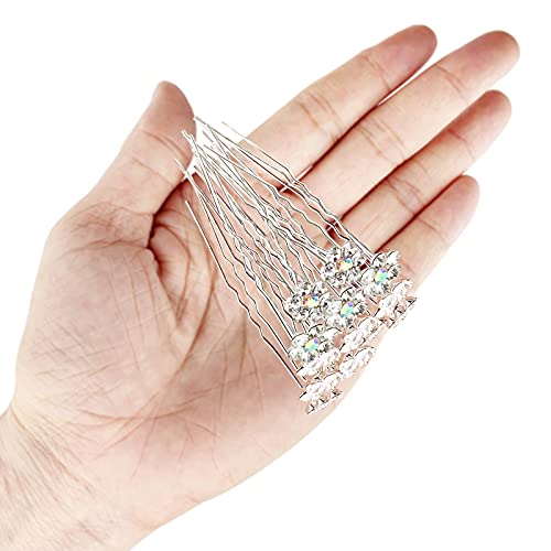 Rhinestone Flower Hair Pins, 40 Pcs U-Shaped Crystal Party Wedding Bridal Hair Accessories for Women Girls (White) - color: White