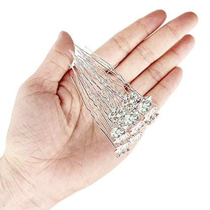 Rhinestone Flower Hair Pins, 40 Pcs U-Shaped Crystal Party Wedding Bridal Hair Accessories for Women Girls (White) - color: White
