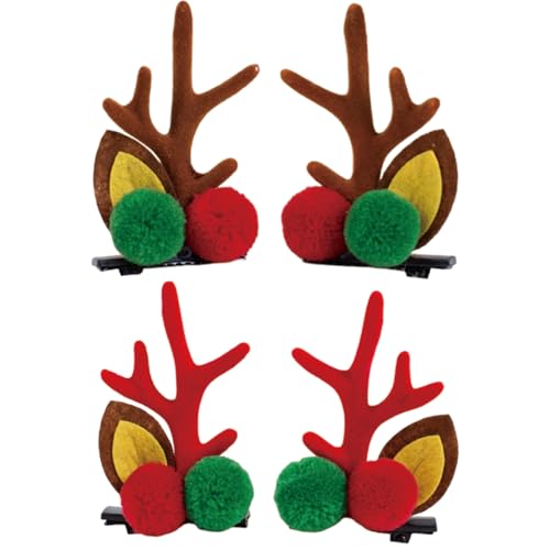 Christmas Antler Hair Clips Christmas Red Green Hairball Hair Clip for Women Christmas Ears Hair Clips Christmas Hairband Christmas Hairpins Hair Clips Christmas Clips Hair Clips Accessories 2Pack - color: Red Green Ball
