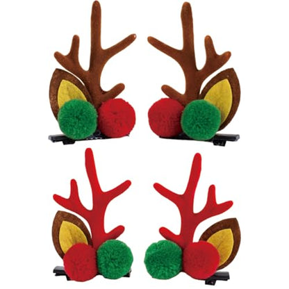 Christmas Antler Hair Clips Christmas Red Green Hairball Hair Clip for Women Christmas Ears Hair Clips Christmas Hairband Christmas Hairpins Hair Clips Christmas Clips Hair Clips Accessories 2Pack - color: Red Green Ball