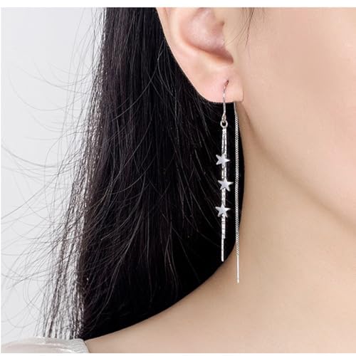 925 Sterling Silver Dangle Earrings with Charms Heart, Water drop, Moon, Star Long Drop Earring for Women Jewelry Gifts Hypoallergenic - color: star triple hanging