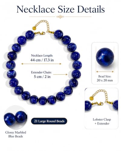 Colorful Chunky Beaded Necklaces for Women Trendy Large Bead Statement Necklace Boho Resin Bead Choker Summer Beach Jewelry Gifts Accessories - color: Royal Blue
