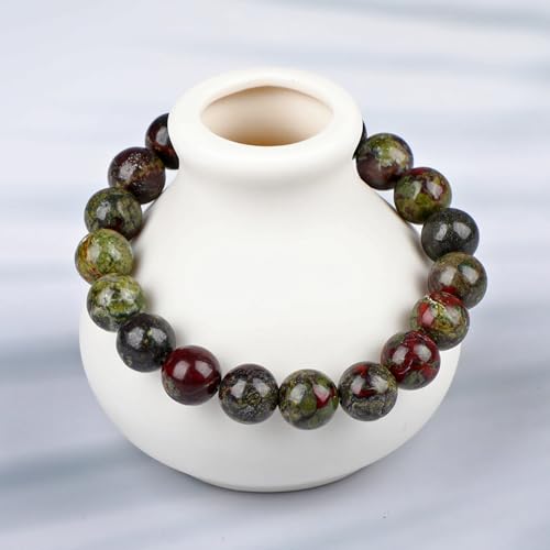 LPBeads Handmade Natural Gemstone Stretch Elastic Bracelet Healing Crystal Round Stone Beads Jewelry Gifts for Women Men - color: Dragon Bloodstone, size: 10mm