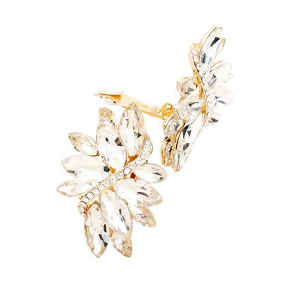 Rosemarie Collections Women's Dazzling Crystal Marquis Leaf Cluster Statement Clip On Earrings, 1.87" - style: Clear Crystal Gold Tone