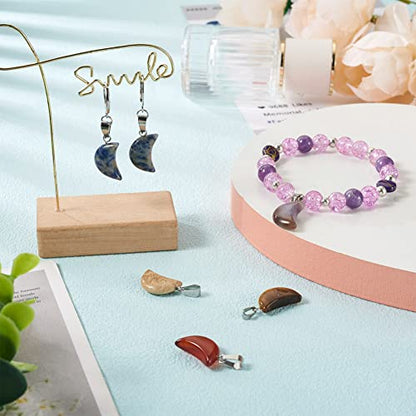 48pcs Moon Shape Stone Pendants 12 Styles Mixed Natural Gemstone Charms Healing Crystal Charms for Jewelry Making Necklace Bracelet Earring - color: 1-Mixed Color-Moon-12 Styles