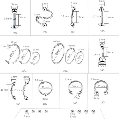 A-minusone 84+98+120PCS Body Septum Piercing Kit 14G 16G Tools for Nose Tongue Lip Ear Eyebrow Belly Button Cartilage Tragus Industrial Barbell Helix Daith Piercing Jewelry Clamps - size: 98 Pcs