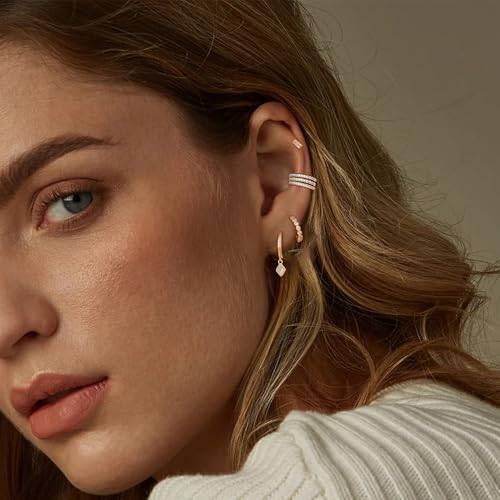Ear Cuffs Non Piercing Ear Cuff Earrings for Women Gifts Trendy Stuff Clip on Cartilage Earrings Stacks Fake Earrings Jewelry Gifts - color: F:2pcs Rhinestones gold cuff earrings