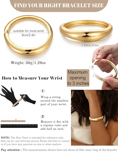 sailimue Chunky Gold Bracelets for Women Non Tarnish Bangles 4 Pcs | 16K Gold Plated Cuff Bracelets Stack Hinged Open Bangle Trendy Jewelry Gifts - style: Style C