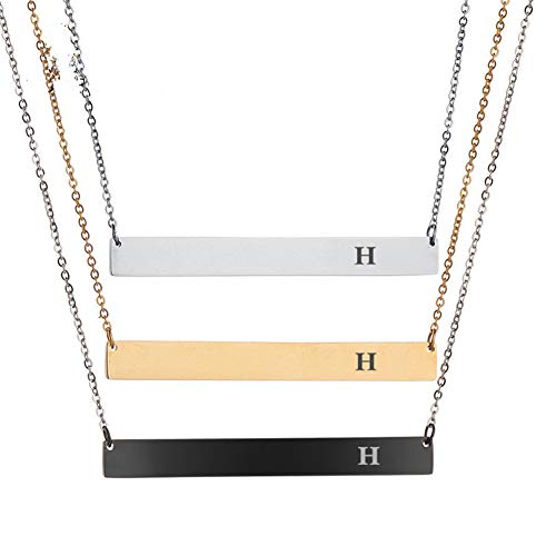 LiFashion LF Womens Stainless Steel A-Z Initial Bar Necklace Horizontal Bar Necklace Alphabet Letters Pendant Necklace for Mom,Daughter,Wife,Girlfriend,Sister,Best Friend,Silver Gold Black Color,40mm - style: Black - Letter H