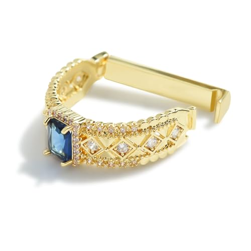 Sparkling Crystal Men's Neck Tie Ring Tie Clasp Necktie Clips Holder Tie Accessories with Box for Wedding Jewelry Gift - style: Gold Clips with Blue Square CZ
