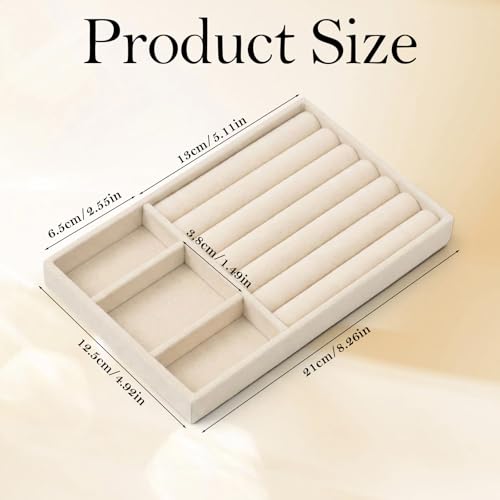 Jewelry Box Insert Organizer for Drawer, Stackable Trays Velvet Jewelry Drawer Inserts, Ring Earring Stud Necklace Holder Display Storage Case(Beige, 8.3 x 4.9in) - color: Beige