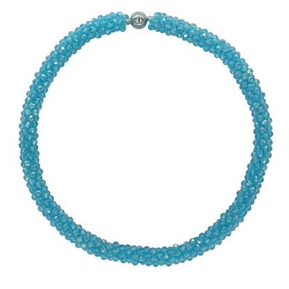 Hand Knotted Beads Statement Necklace Bracelet Jewelry Set Artificial Crystal Choker for Women- Handmade Beaded Strand Sparkly Faceted Crystal Rondelle-17inches, 30 Colors - color: Sky Blue