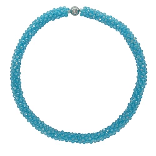 Hand Knotted Beads Statement Necklace Bracelet Jewelry Set Artificial Crystal Choker for Women- Handmade Beaded Strand Sparkly Faceted Crystal Rondelle-17inches, 30 Colors - color: Sky Blue
