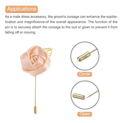 MECCANIXITY Groom Boutonnieres Rose Boutonnieres Pins for Wedding - color: Light Pink