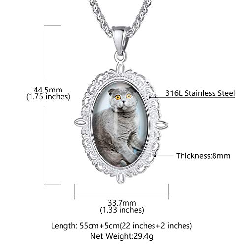Custom4U Personalized Photo Necklace - Custom Heart/Oval/Round Charm Necklaces with Picture + Chain Adjustable - Stainless Steel/Acrylic Pendant Memorial Jewelry Christmas Gifts for Women - color: E-Silver Color