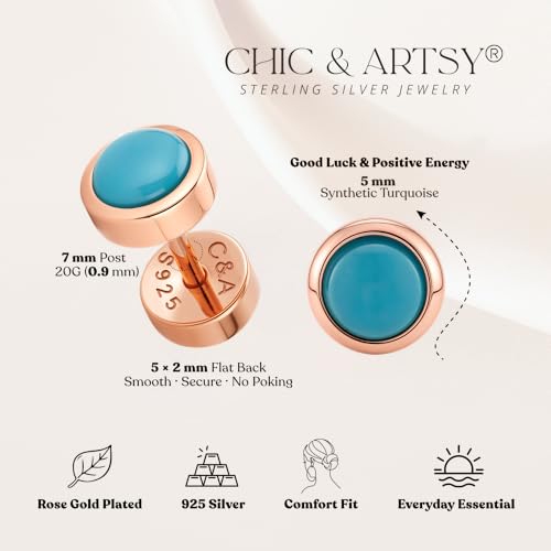 CHIC & ARTSY 18K Gold Plated Solid 925 Sterling Silver Flat Back Earrings for Women Multiple Piercings Screw Back Earrings Cartilage Hypoallergenic Jewelry - style: 925 Silver Flat Back #15