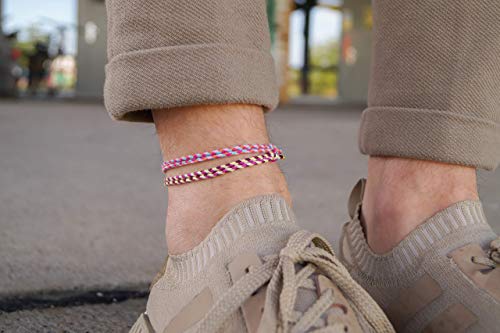 Made by Nami 2 Pcs Wave String Ankle Bracelets for Women Waterproof & Adjustable Thin Braided Anklet Surfer Boho Ankle Bracelet Set of 2 Beach Accessories - color: Pink Set