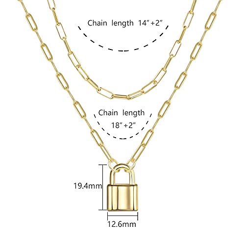 Lock Necklace for Women Paperclip Link Chain Padlock Necklace Non-Tarnish - color: Gold - 2 PCS Layered Lock Necklaces