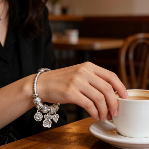 YouLuo Cute Necklace Charm Bracelet Set,Personalized Jewelry Gift for Women | Cute Charm Bracelet, Adjustable Stainless Steel Bracelet, Anime Cartoon Accessories Bracelets for Women Gift and Friendship - color: Silver