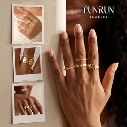 Chunky Gold Rings for Women Non Tarnish Dainty Stackable Silver Rings | 14K Gold Plated Stacking Thumb Rings Set,Trendy Statement Promise Wedding Band Ring,Size 5-11 - color: Gold