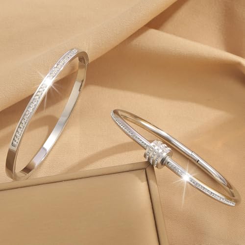 Camhanno Gold Bangles for Women - Stainless Steel Love & Friendship Bracelet Set with Gift Box | Daily Wear & Party Jewelry - color: 2pcs Silver Set Style 2