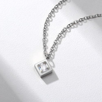 Dainty 316L Stainless Steel Square Necklace for Women Trendy, Cubic Zirconia Square Pendant Necklace Jewelry - color: 18KPG