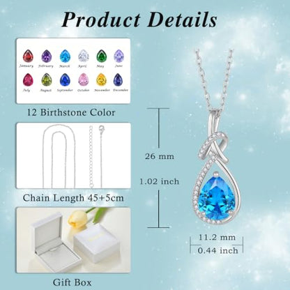 Infinity Teardrop Necklace Silver Tone Pendant Birthstone Jewelry for Women - color: Sea Blue
