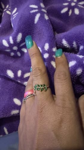 Adjustable Open Leaf & Vine Ring with Gemstone & Diamond | Cuff Deco Ring for Women Men | Adjustable Cuff Vine Leaf Deco Rings - color: Gold Green