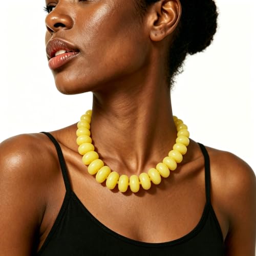 CSIYANJRY99 Chunky Beaded Necklace for Women, Large Colorful Resin Beads Statement Necklace, Boho Summer Beach Vacation Jewelry Gifts - color: Yellow