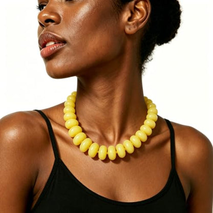 CSIYANJRY99 Chunky Beaded Necklace for Women, Large Colorful Resin Beads Statement Necklace, Boho Summer Beach Vacation Jewelry Gifts - color: Yellow