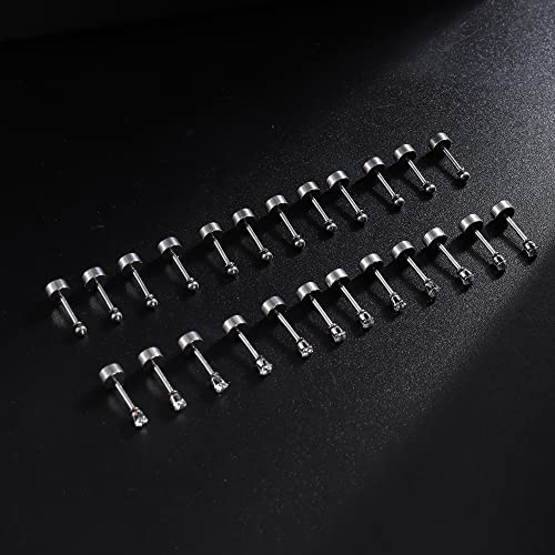 FIBO STEEL 12 Pairs 20G Cartilage Earrings Stud for Women Men Stainless Steel Tiny 2mm & 3-8mm Studs CZ Round Ball Flatback Earring Set