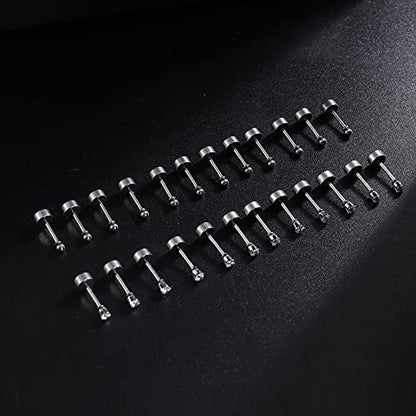 FIBO STEEL 12 Pairs 20G Cartilage Earrings Stud for Women Men Stainless Steel Tiny 2mm & 3-8mm Studs CZ Round Ball Flatback Earring Set