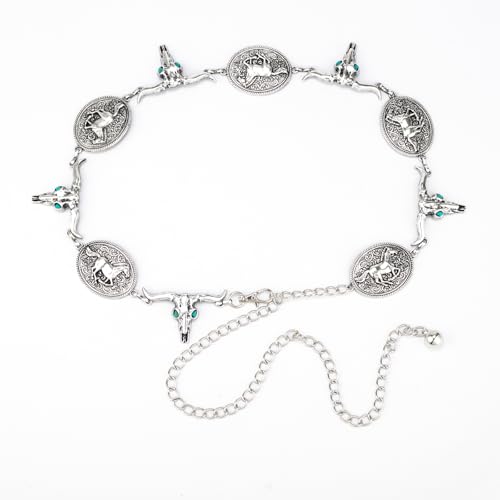 ILuvatar Western Metal Concho Belt for Women Cowgirl Waist Chain for Women Dress Pants Adjustable - color: Silver-t22
